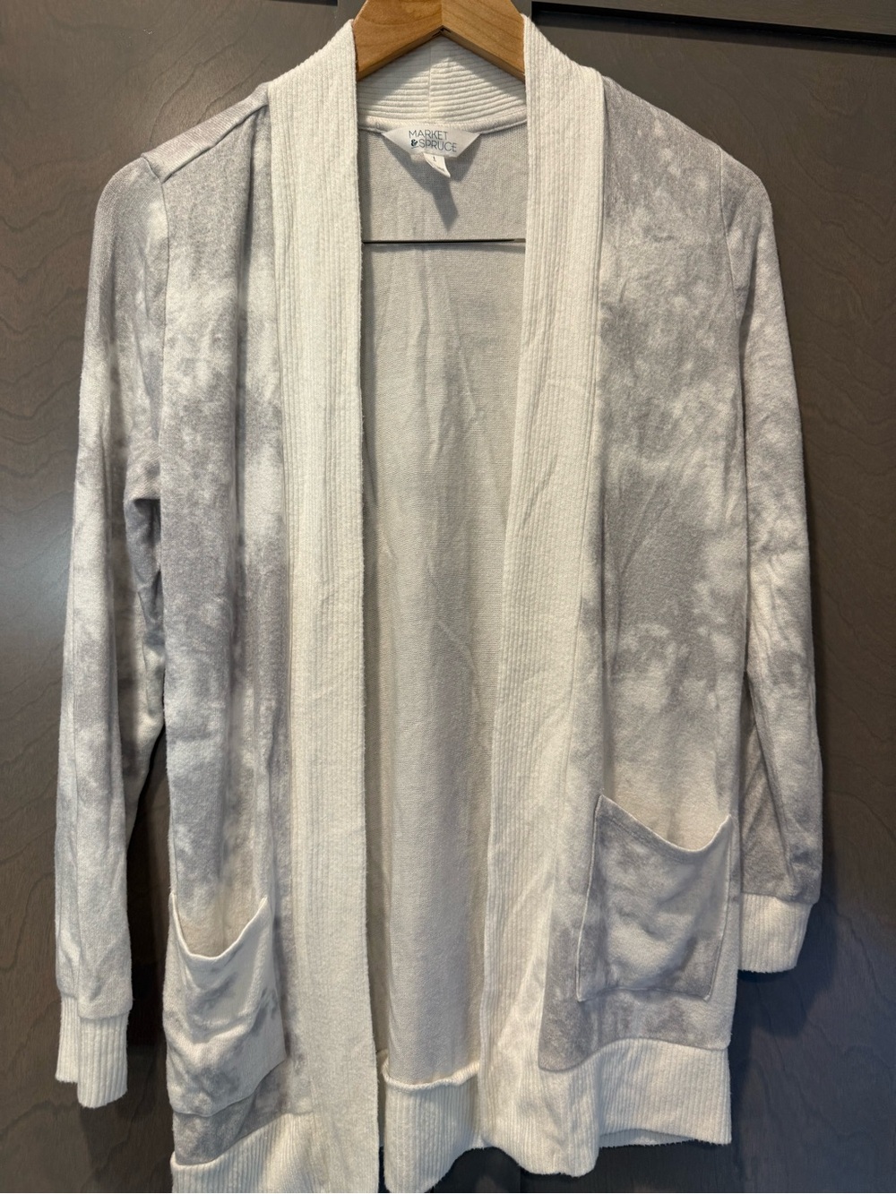 Market & Spruce Light Gray Tie-Dye Open Cardigan